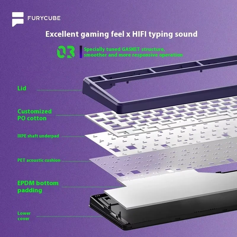 FURYCUBE K99pro لوحة مفاتيح ميكانيكية للألعاب لاسلكية 3-وضع تصميم منحوت من جانب بلوتوث لأجهزة الكمبيوتر المكتبية