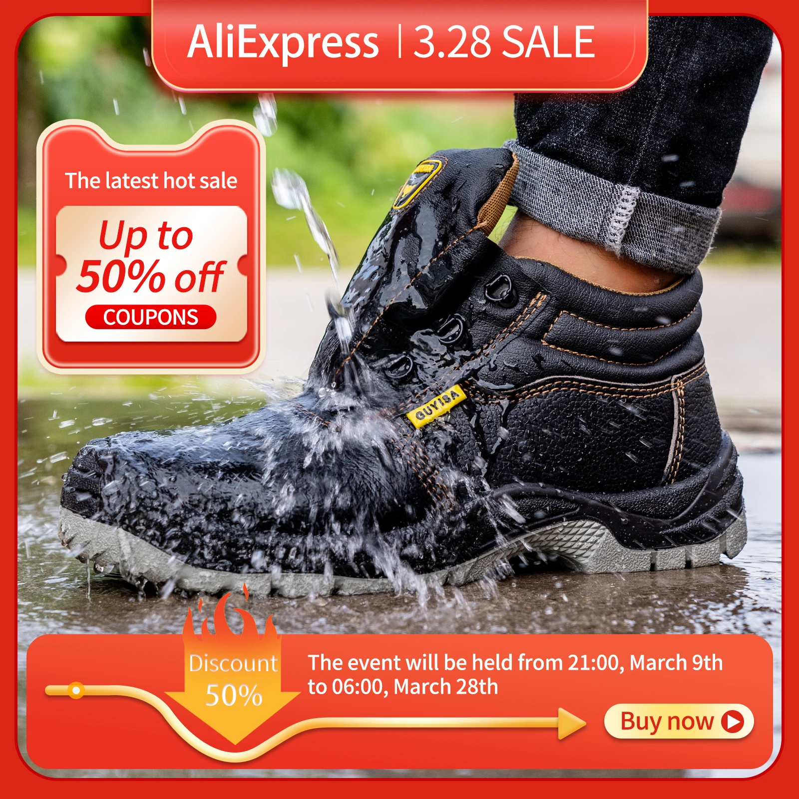 GUYISA Men's Anti-Shock and Anti-Penetration Work Shoes, Solid Double-Density Polyurethane (PU) Sole