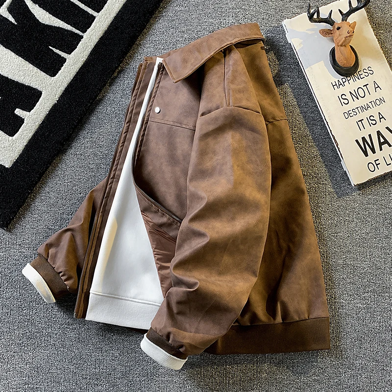 

American Vintage Suede Leather Jaet Men's Sli Pilot Jaet High-End Feeling Cool And Haome Biker Coat