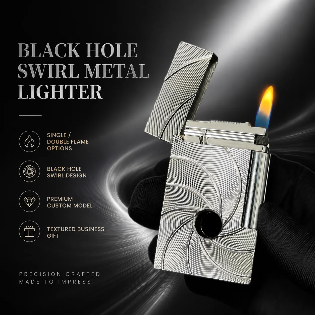 007 lighter Black Hole Swirl Metal custom-made lighters, limited edition collaborations,Cigarette accessories Men's gifts - view 2