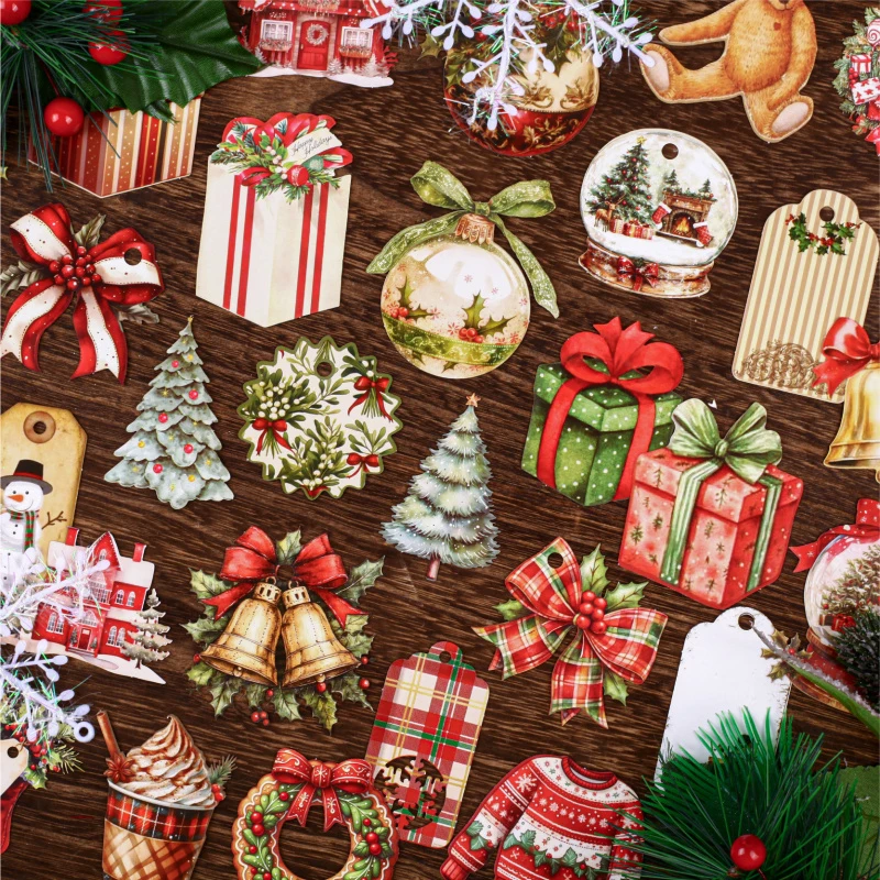 20 Blatt Weihnachts-Hartkartonaufkleber, klassische Weihnachtselemente für DIY-Tagebücher
