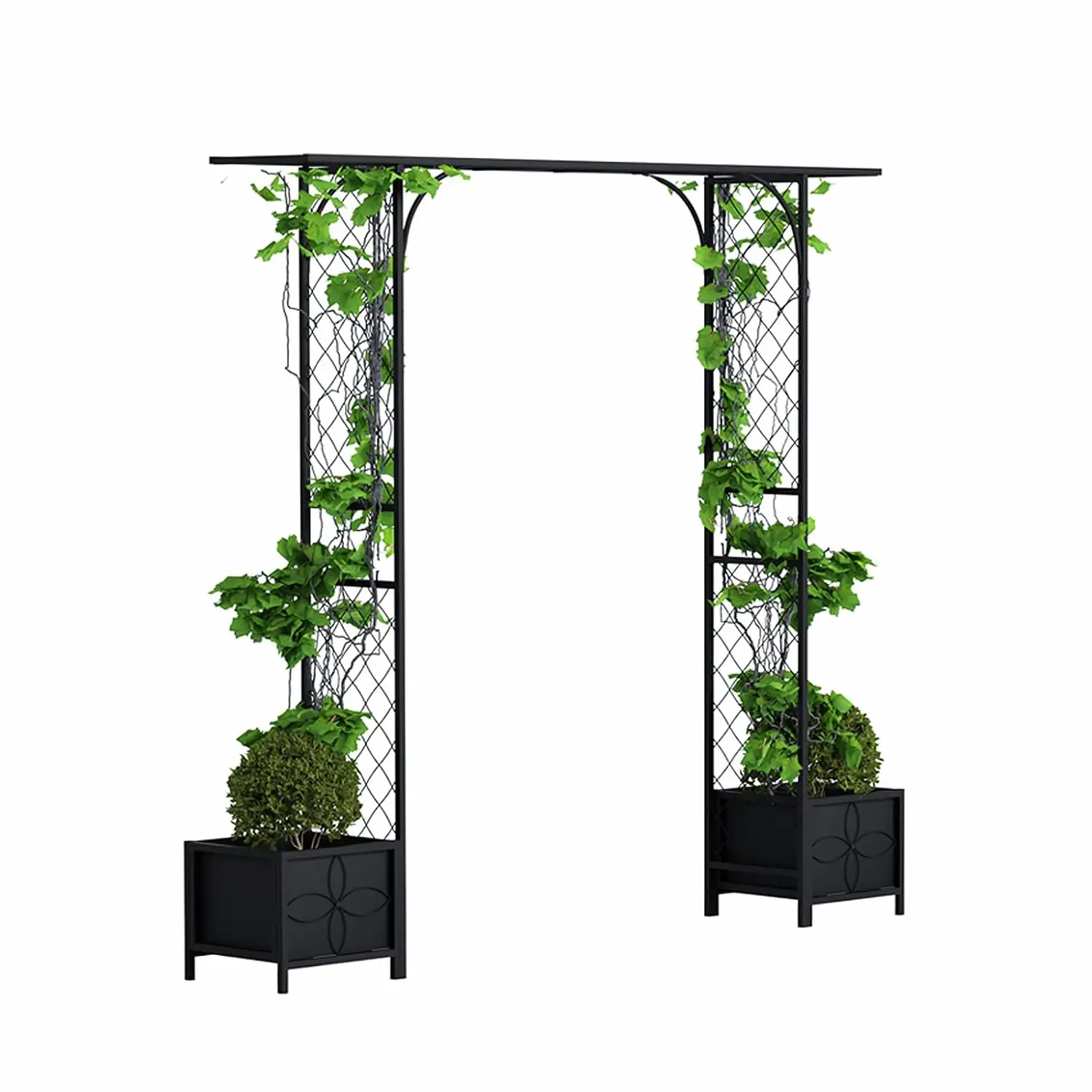 Metal Garden Arbor with Planters, 83.5'' High x 90.5'' Wide, Outdoor Arch for Climbing Plant, Decorations Pergola, Customized