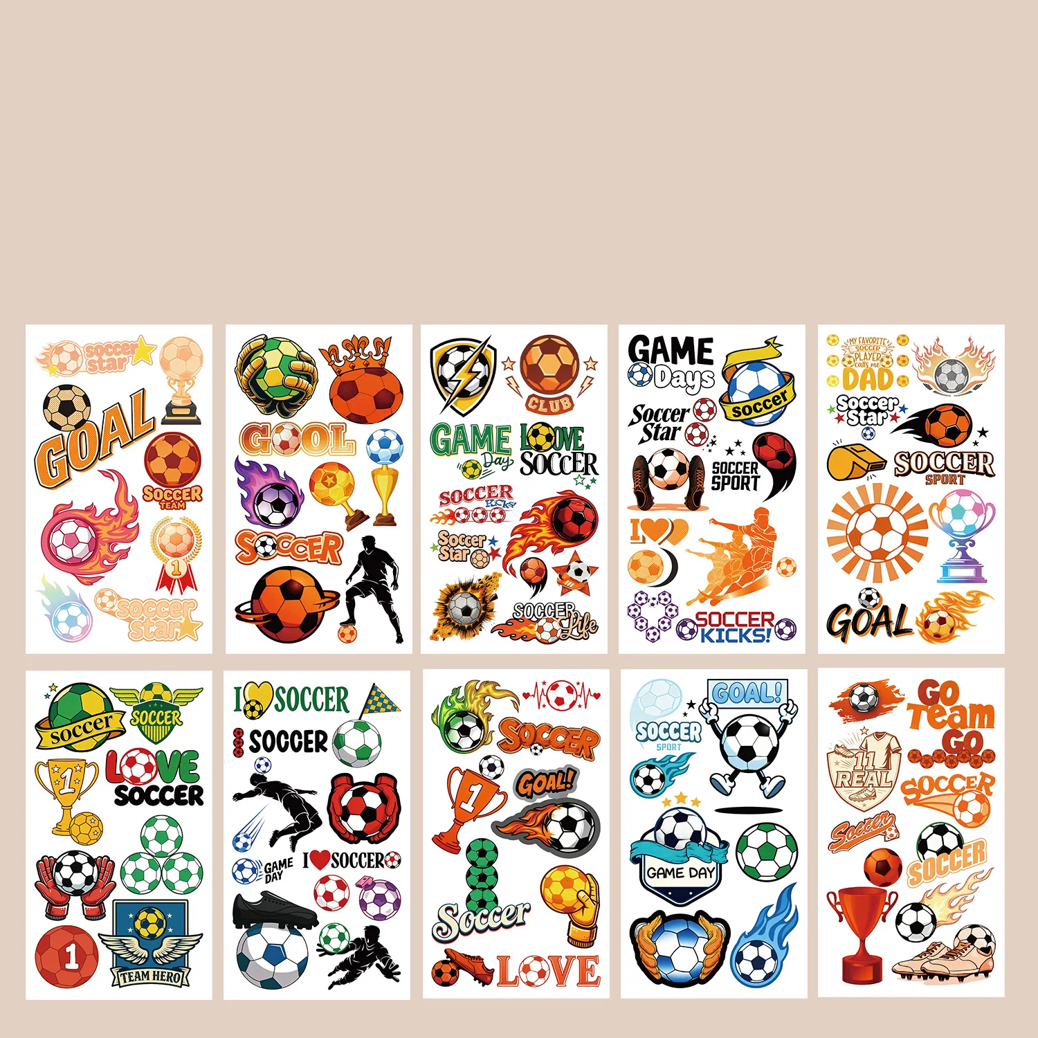 10Pcs/set Temporary Tattoos for Children Football Soccer Fan Fake Tattoo Waterproof Tattoo Sticker Man Women Football Matches