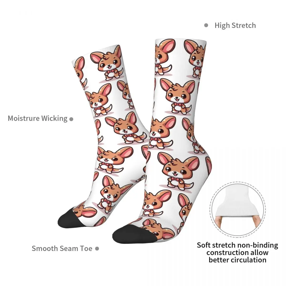 Charming Kawaii Kangaroo With Bow Tie Socks Harajuku Stockings All Season Long Socks Accessories for Man Woman Birthday Present