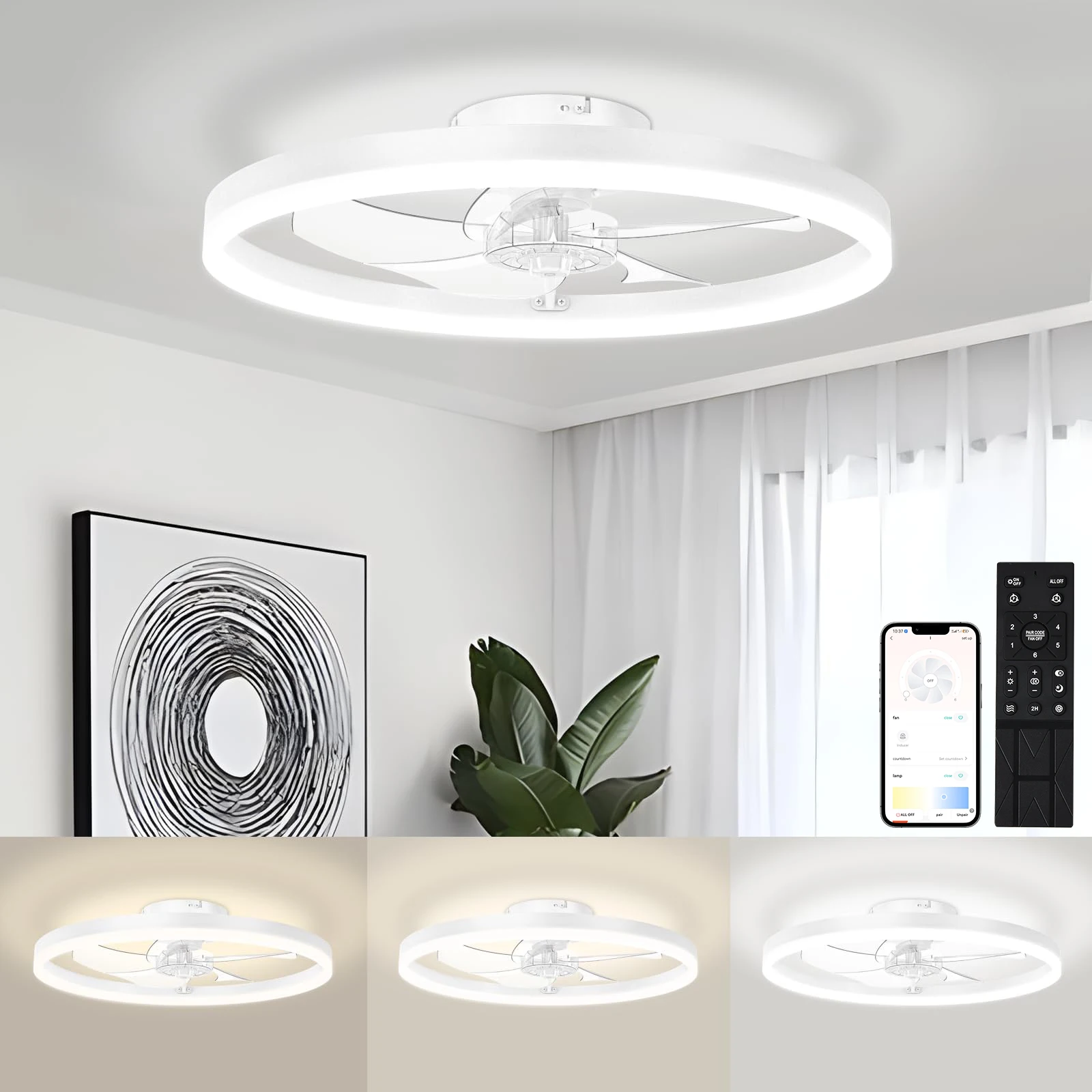 New simple ultra-thin LED ceiling fans with light silent Modern smart remote control dimming chandelier fan Living room lights