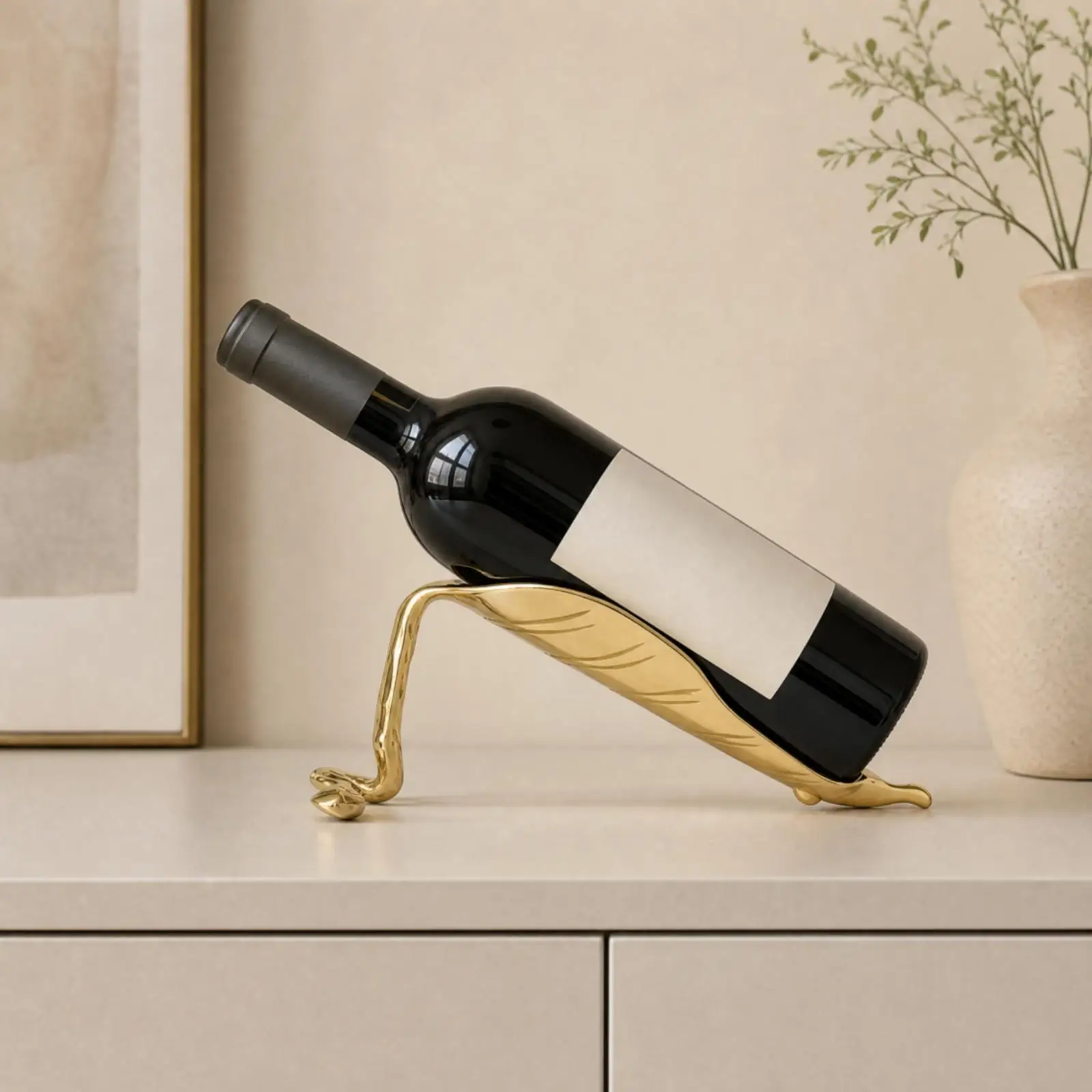 Leaf-Shaped Wine Bottle Rack Glossy for Contemporary Home Interiors, Bar Area