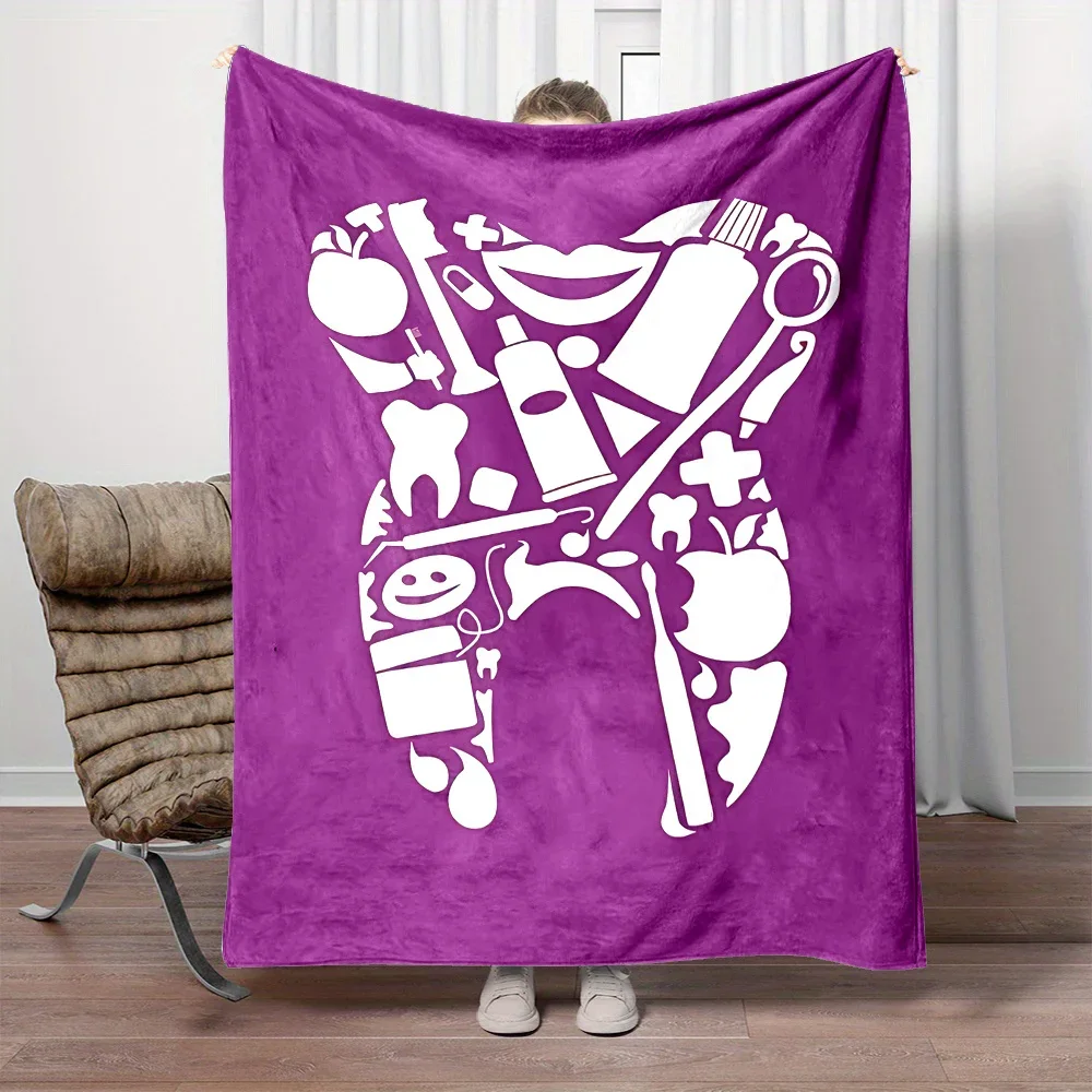 Dental Care Theme Pattern Flannel printed blanket suitable for all seasons suitable for living room office sofa and travel