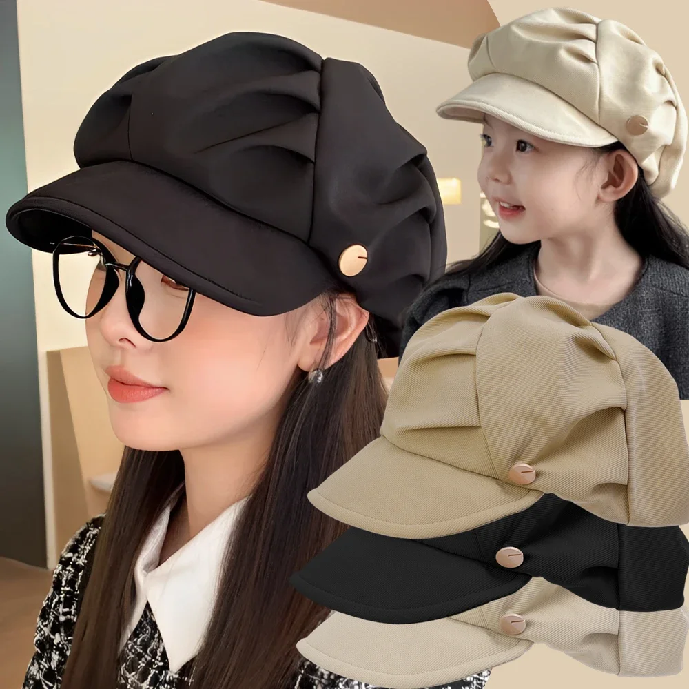 

Винтажные восьмиугольные шляпы, женские однотонные плиссированные береты, кепка для газет художника, зима-осень, повседневные уличные кепки с полями