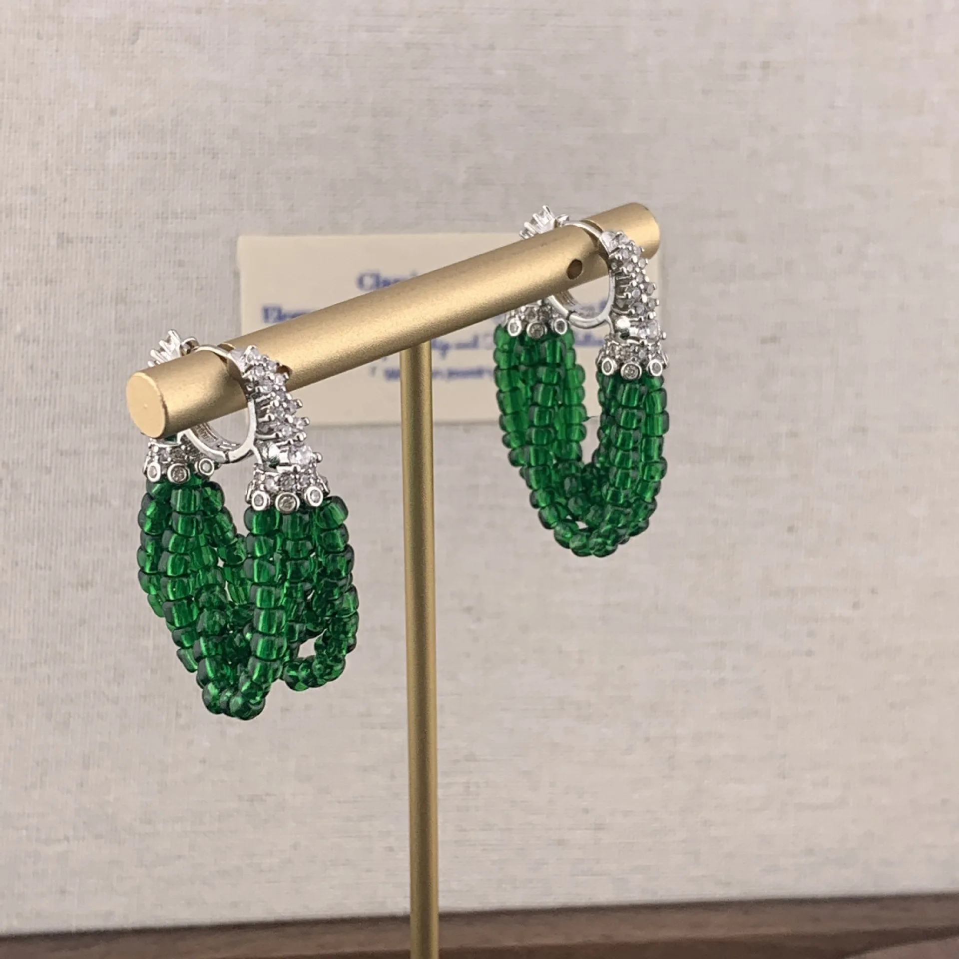 Green tassel earrings retro personality new Chinese handmade beads Bohemia luxury EAR accessory