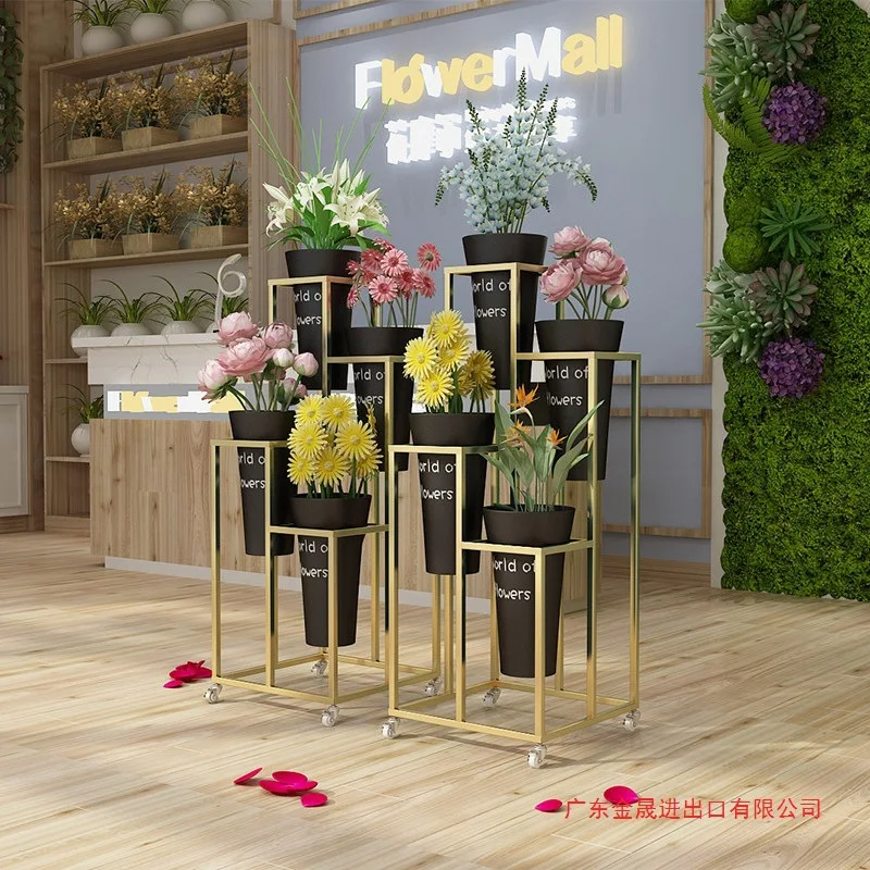 Florist flower bucket stand movable ladder shelf multi-layer living room display stand plastic bucket flower stand