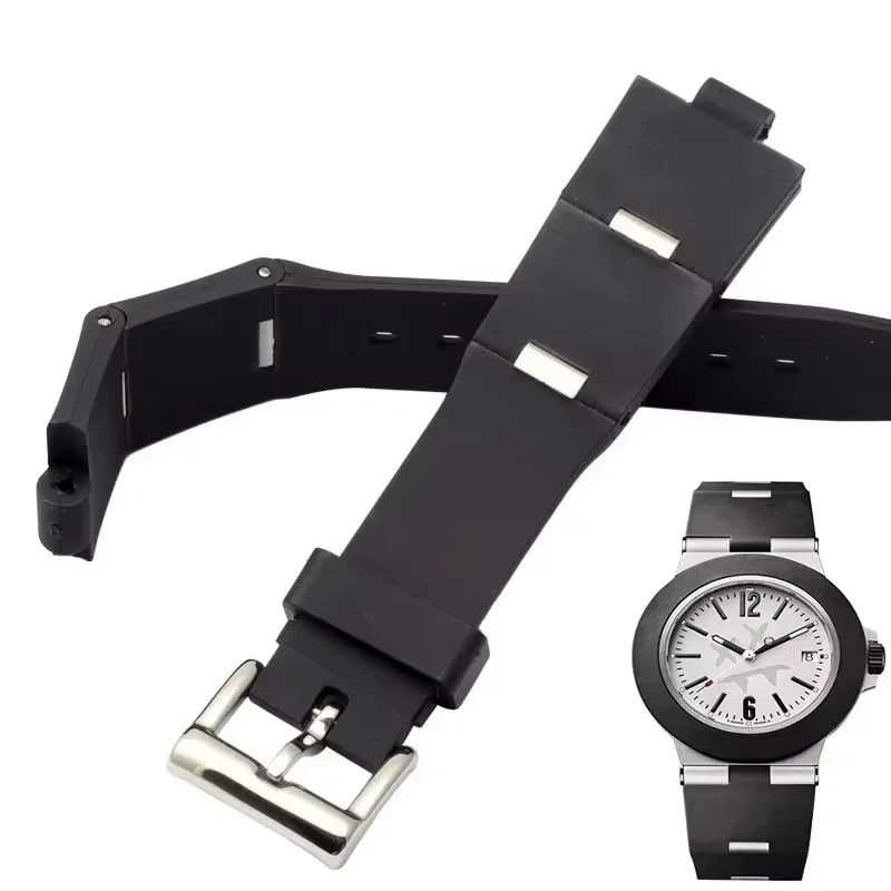 Image of Schwarzes Silikonarmband für Bvlgari Uhrenarmband mit Schlitzen 22x8 24x8mm DP42C14SVDGMT Herren- und Damenuhrenkette