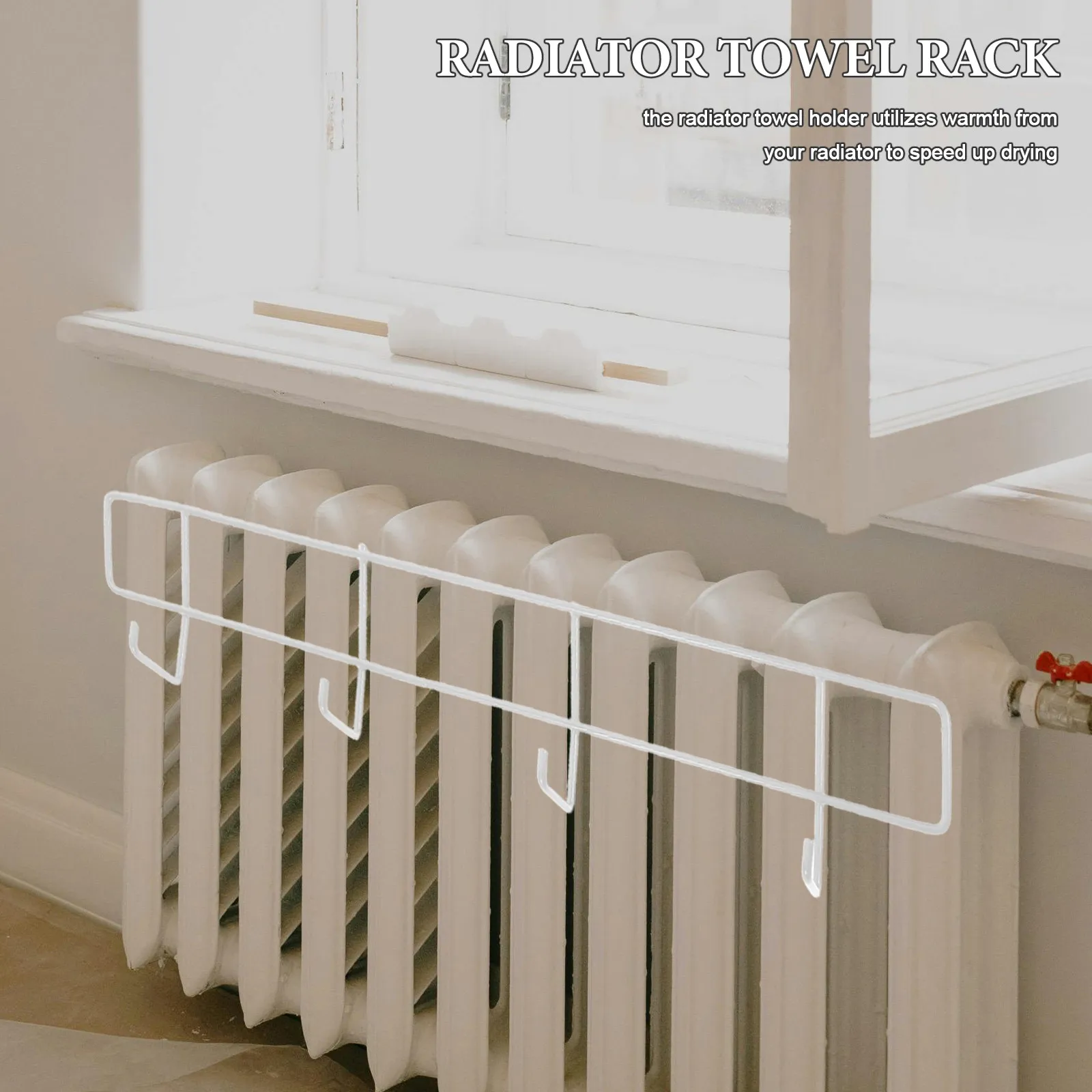Radiator Towel Rack Metal Hanging Clothes Drying Rail with Hooks for Indoor Laundry White