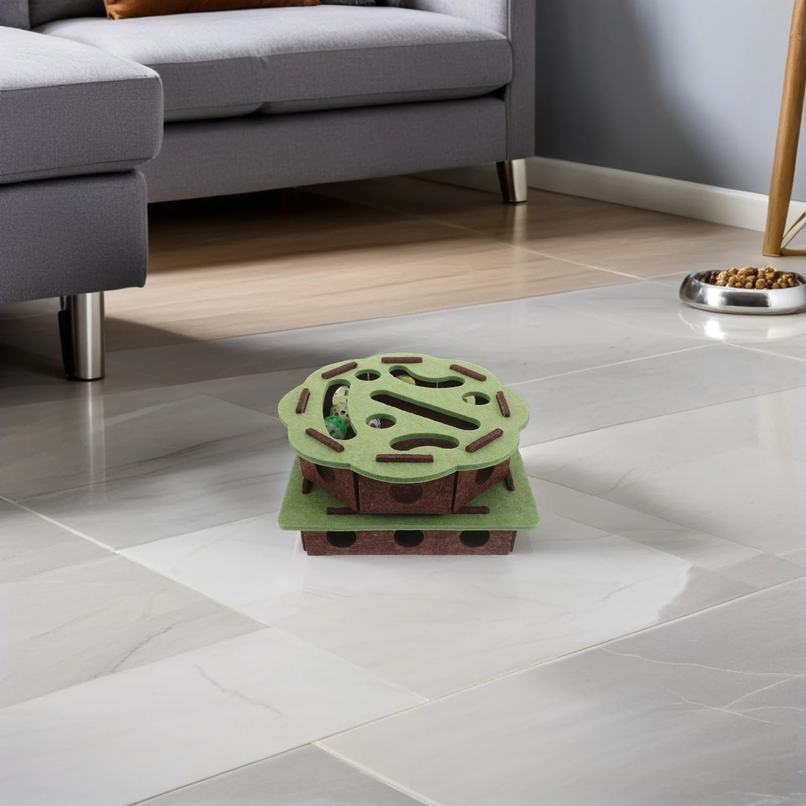 

2Sets Felt Cat Maze Puzzle Box Square Flower Shape Interactive Indoor Kitten Exercise Maze with Iron Bells Cat Exercise Game