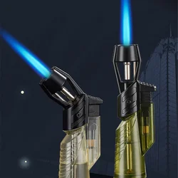 Outdoor Windproof Butane Gas Lighter Transparent Body Blue Jet Flame Turbo Torch Portable Cigar Lighter Personalized Men's Gift