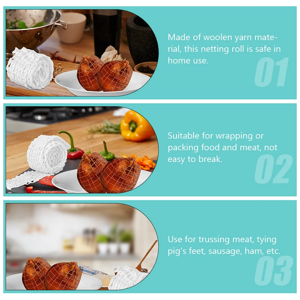 

3pcs Kitchen Shaoxiang Char String Meat Netting Roll For Food Wrapping Cooking Tool Sausage Ham Packaging Nets Kitchen