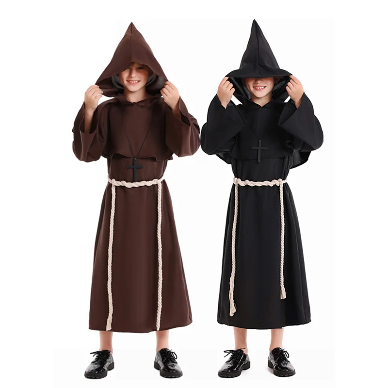 

Medieval Religious Monk Kids Cosplay Costume Wizard Knight Priest Children Roleplay Fantasia Party Halloween Carnival Outfits
