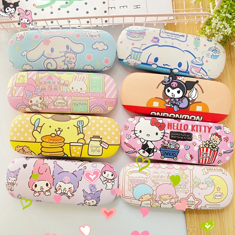 Anime Hello Kitty Sanrio Custodia per occhiali Y2K Kawaii Kuromi Cinnamoroll Pu Portatile Proteggi occhiali Scatola di immagazzinaggio Studente Regali per bambini