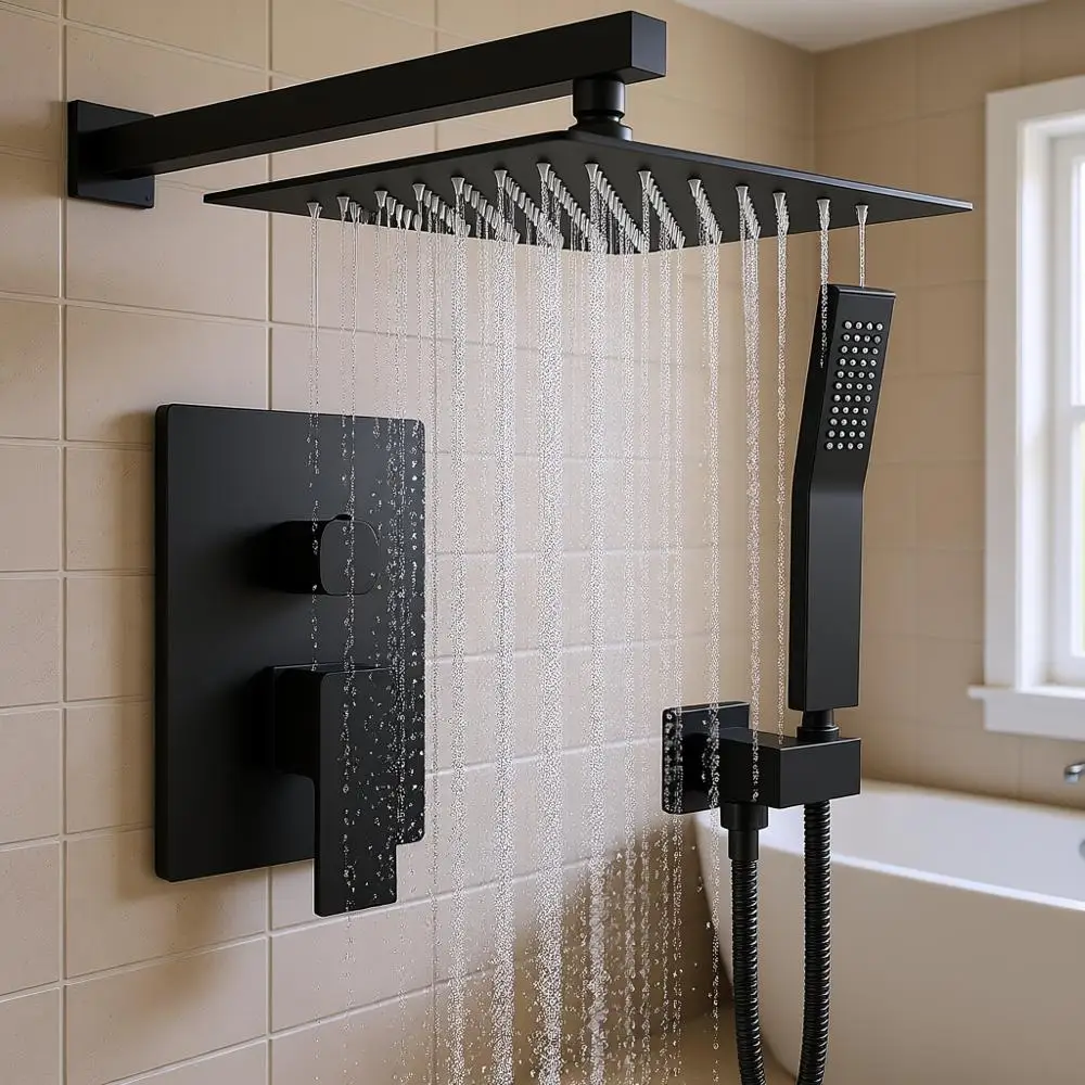 Bathroom Shower System Rain Shower and Handle Set Wall Mounted Shower Complete Combo Solid Brass Pure Balancing Shower Mixer 10