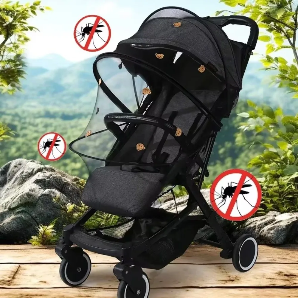 New Ventilate Stroller Mosquito Net Zipper Mesh Pushchair Mosquito Net Cartoon Embroidery Folding Baby Mosquito Cover Summer
