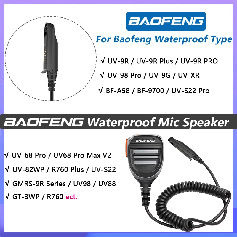 Baofeng 방수 타입 마이크, UV 9R 워키토키 PTT 스피커 마이크, UV9R 프로 UV 68 프로 맥스 V2 UV S22 프로 V2 햄 라디오용