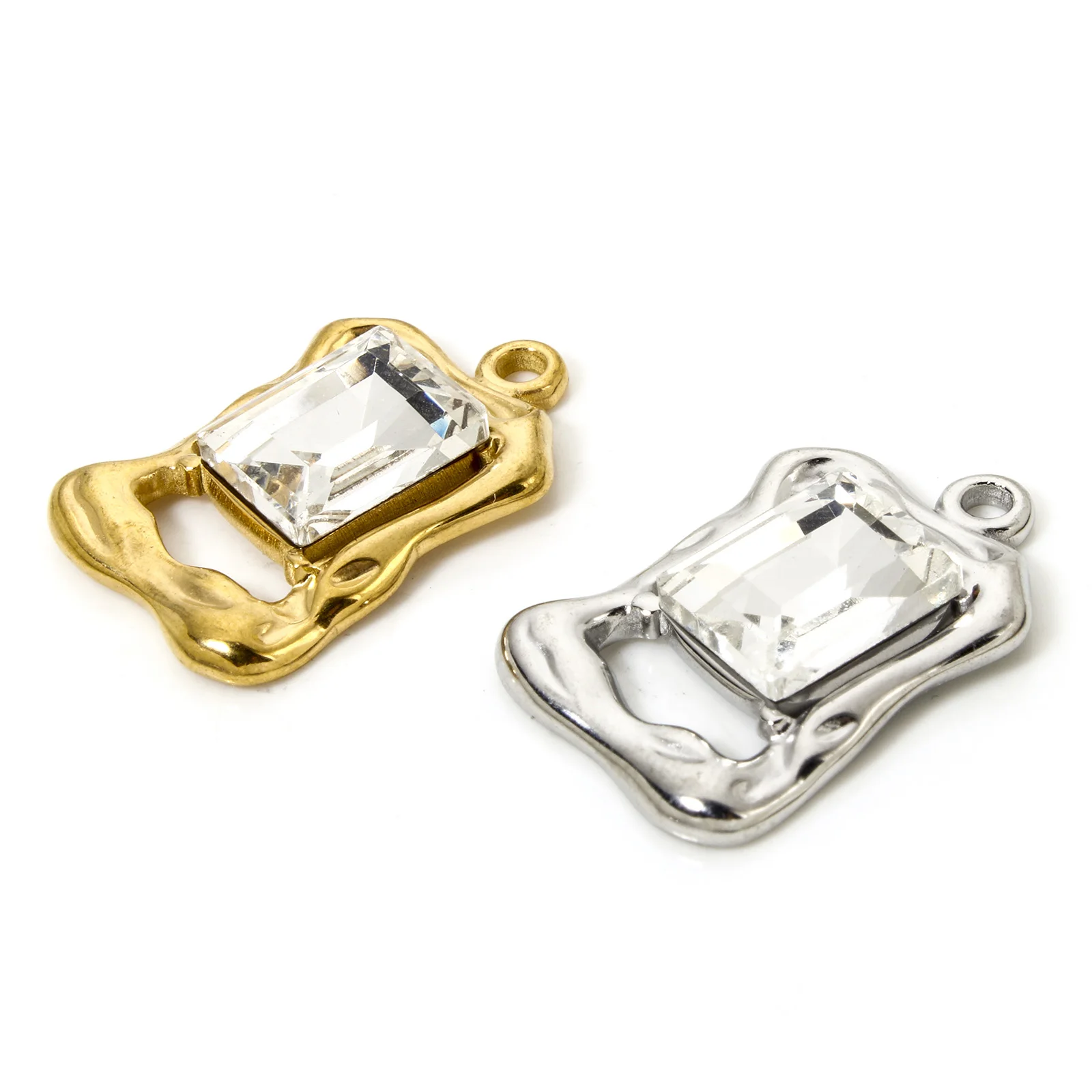 2pcs New Stainless Steel Charms Multicolor Rectangle Clear Rhinestone Pendants DIY Necklace Earrings Jewelry Findings 23mmx15mm