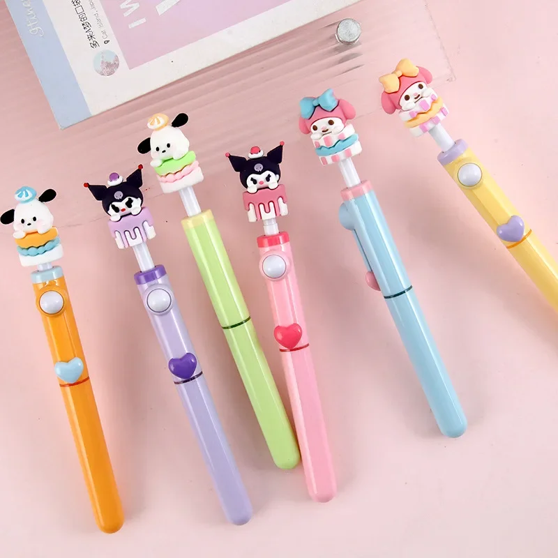 

12pcs Sanrio Anime Kawaii Highlighter Color Pen Cute Cartoon Kuromi My Melody Spin Pen Marker Learning Stationery Gifts for Kid