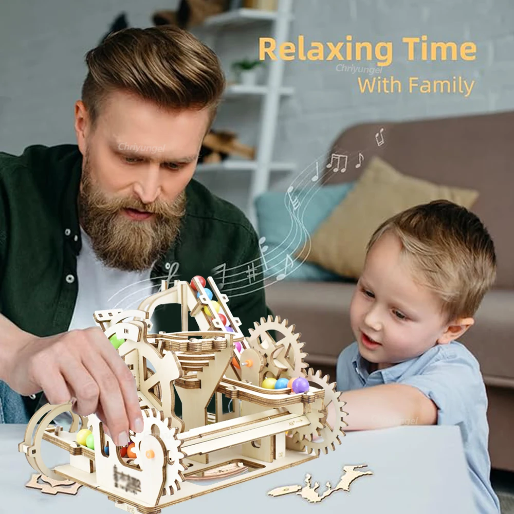 3D Wooden Puzzles Electric Automatic Marble Run Model Building Kits DIY Assembly Roller Coaster Crafts for Adult Kids Gifts