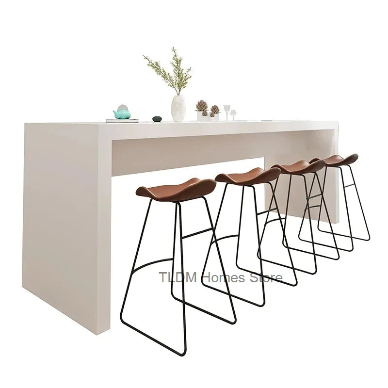 Modern Simple Leather Bar Chairs Leisure High Bar Stools Home Kitchen Furniture Nordic High Bar Chair Luxury Back Bar Stool U