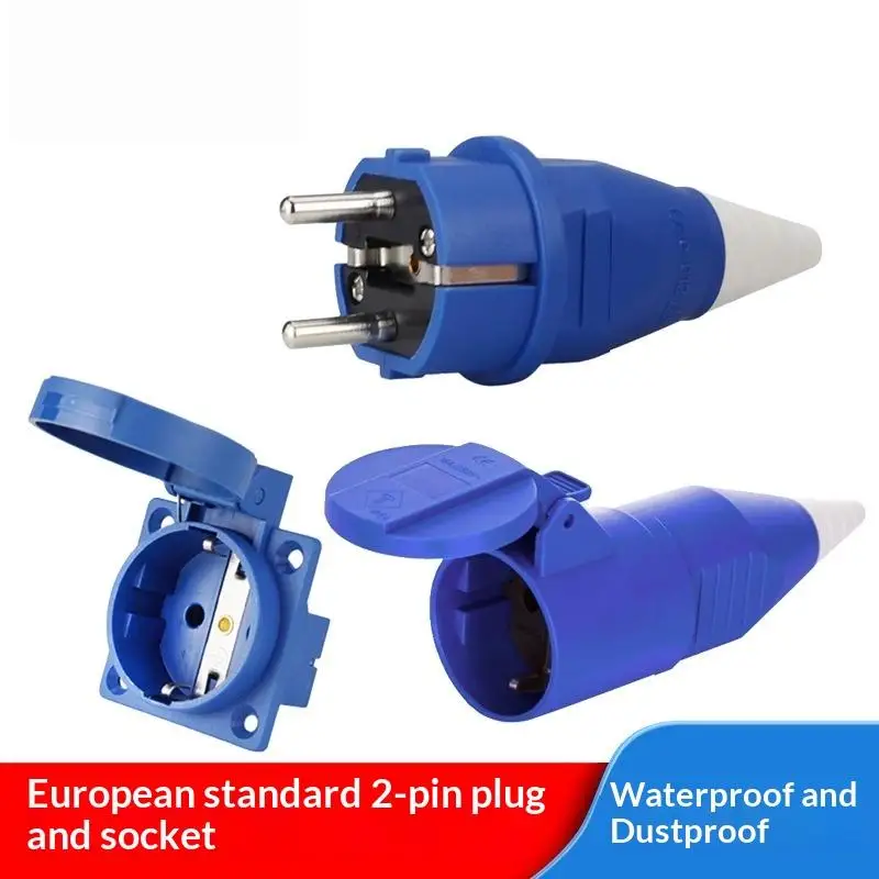 16  2 Pin Industrial Plug+Socket 220-240V Weatherproof Electrical Cable Connector IP44 2P+E 6H 16A Wall Mount Socket