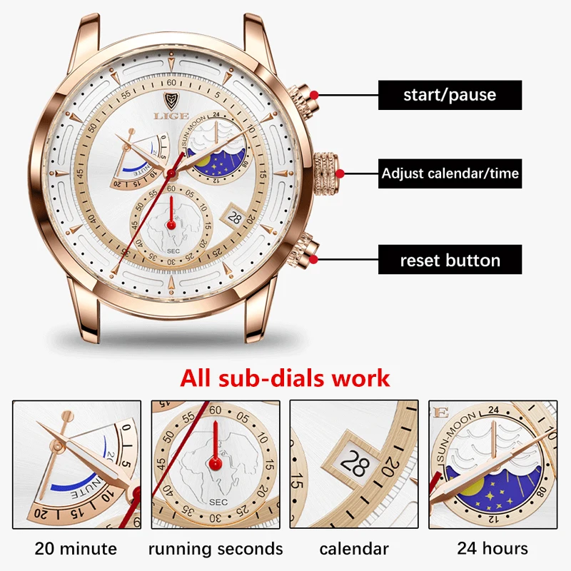 Watch for Men LIGE Luxury Leather Mens Watches Waterproof Sports Quartz Wristwatch Chronograph Watch Men Relogio Masculino+Box