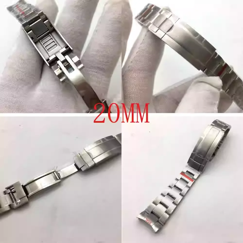 20mm 316L Stainless Steel Micro Adjustable Watch Band, Solid SUB Style Diver Bracelet with Foldover Clasp, Brushed Finish