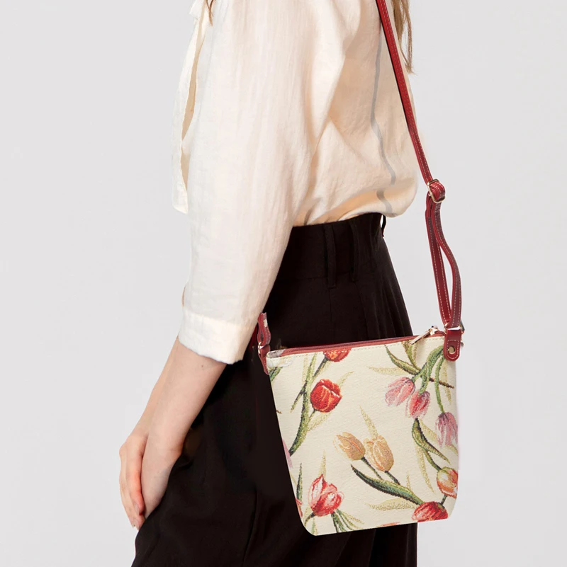 SAJA Vintage Shoulder bag Crossboby Female bag for Women Tulip Flower Leisure Travel bag Purse handbags Ladies Girls Daily Pouch