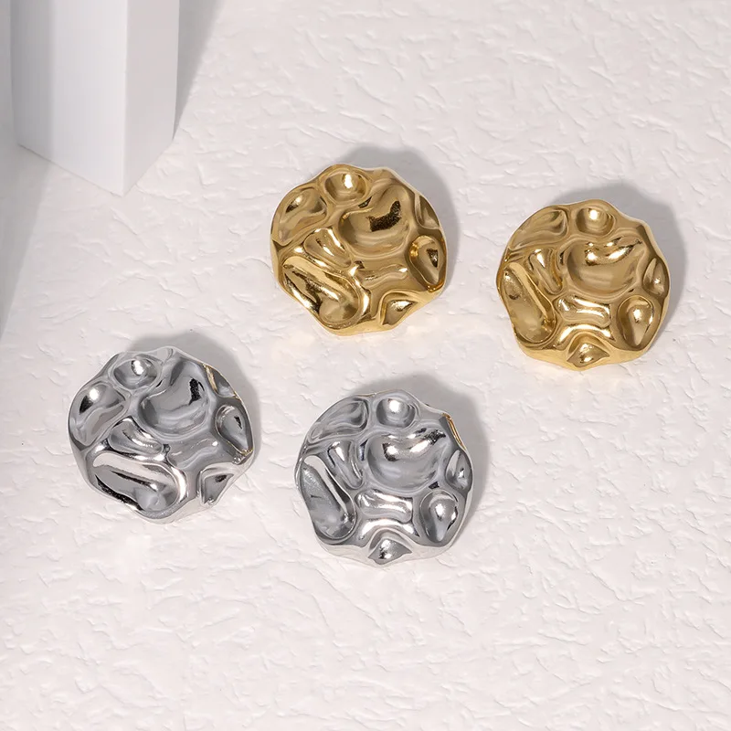 Gold Plated Stainless Steel Hypoallergenic Wrinkled Irregular Geometric Stud Earrings for Women Wedding Gift Jewelry