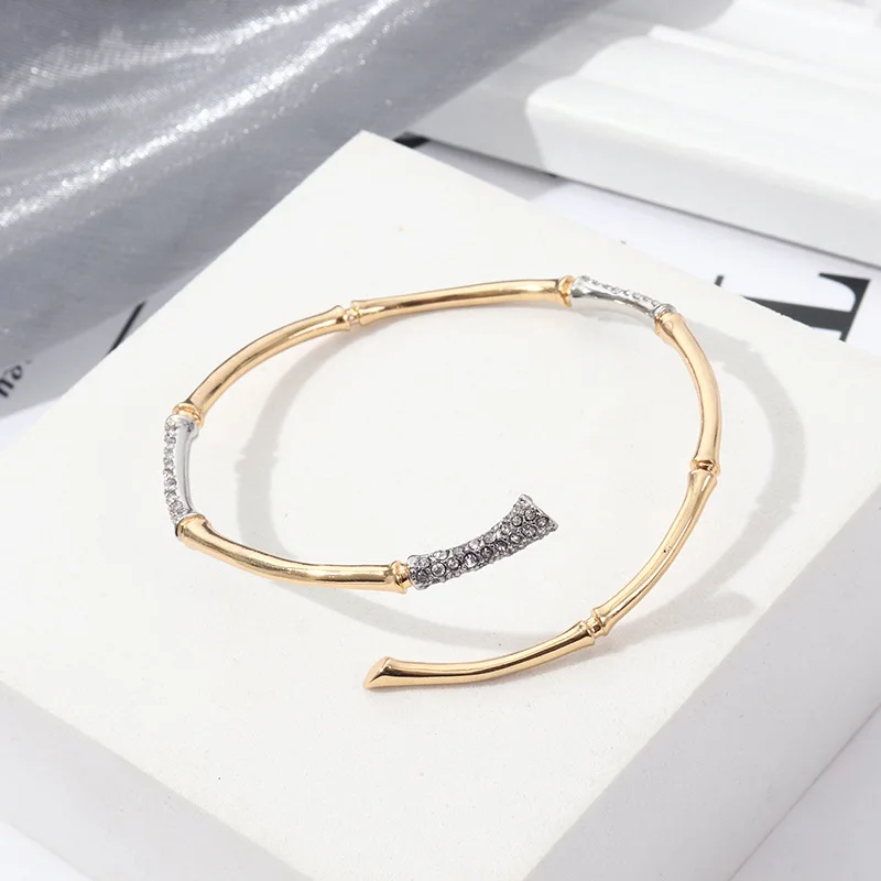 European and American Genius Designer Fashion Diamond Bamboo Bracelet Personality Gold-plated Open Adjustable Size Bracelet