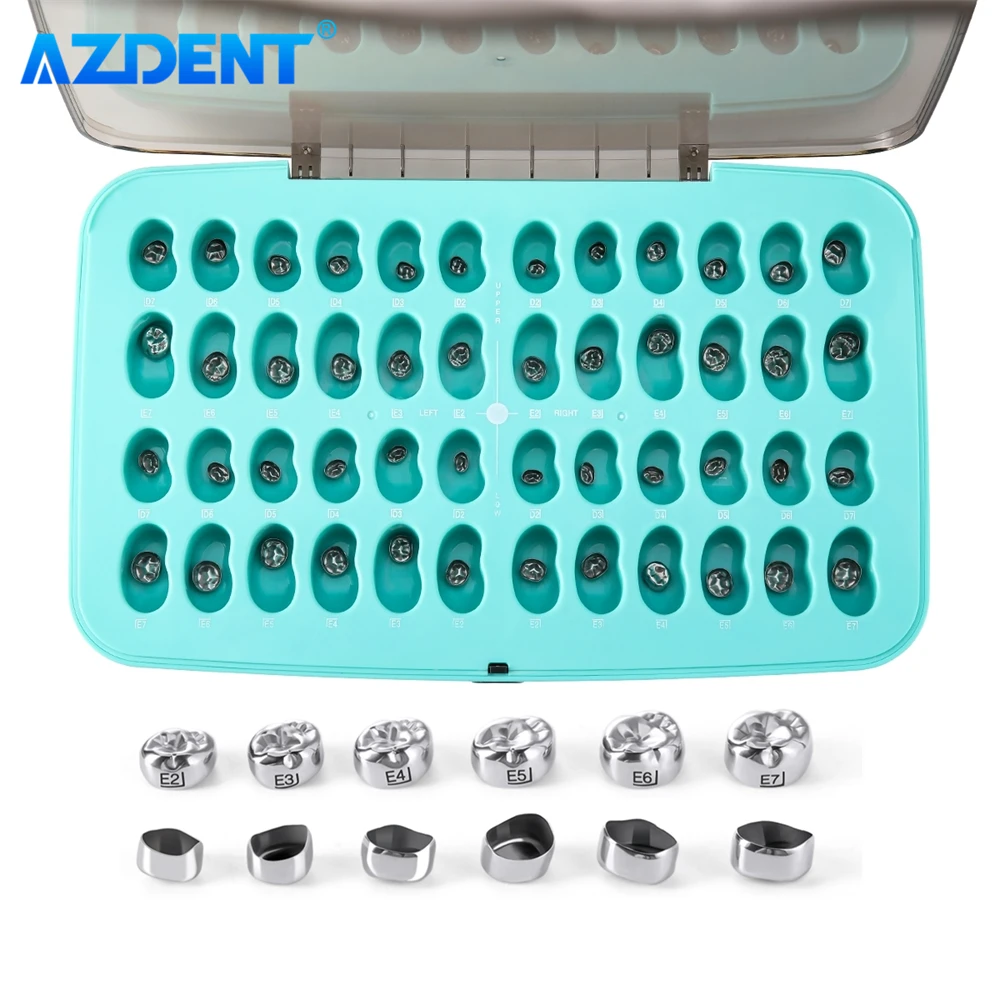 48PCS AZDENT Dental Kids Primary Molar Crown Teeth Preformed Stainless Steel Temporary Crowns Kit Pediatric Dentistry Supplies