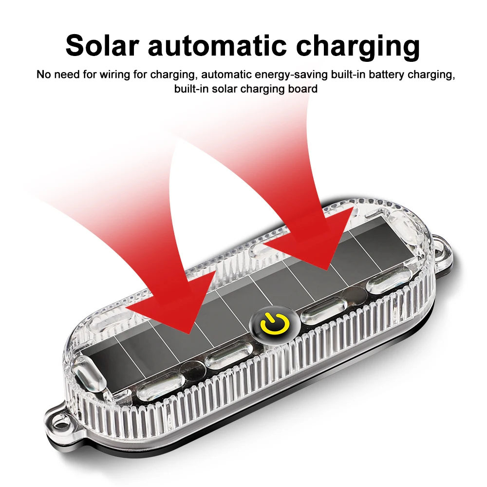 مصباح إشارة وامض بالطاقة الشمسية للسيارة والدراجة النارية ، مصباح تحذير للطوارئ ، مصباح ستروب مع مفتاح لمس ، حبات ليد ، مقاوم للماء ، 10: 00