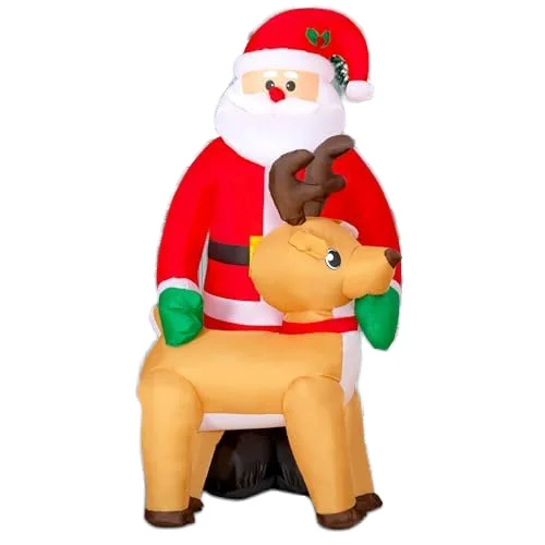 8-foot (2.8m) Inflatable Santa Claus Reindeer for Outdoor Winter Garden Lawn Decoration Built-LED Lights for Christmas