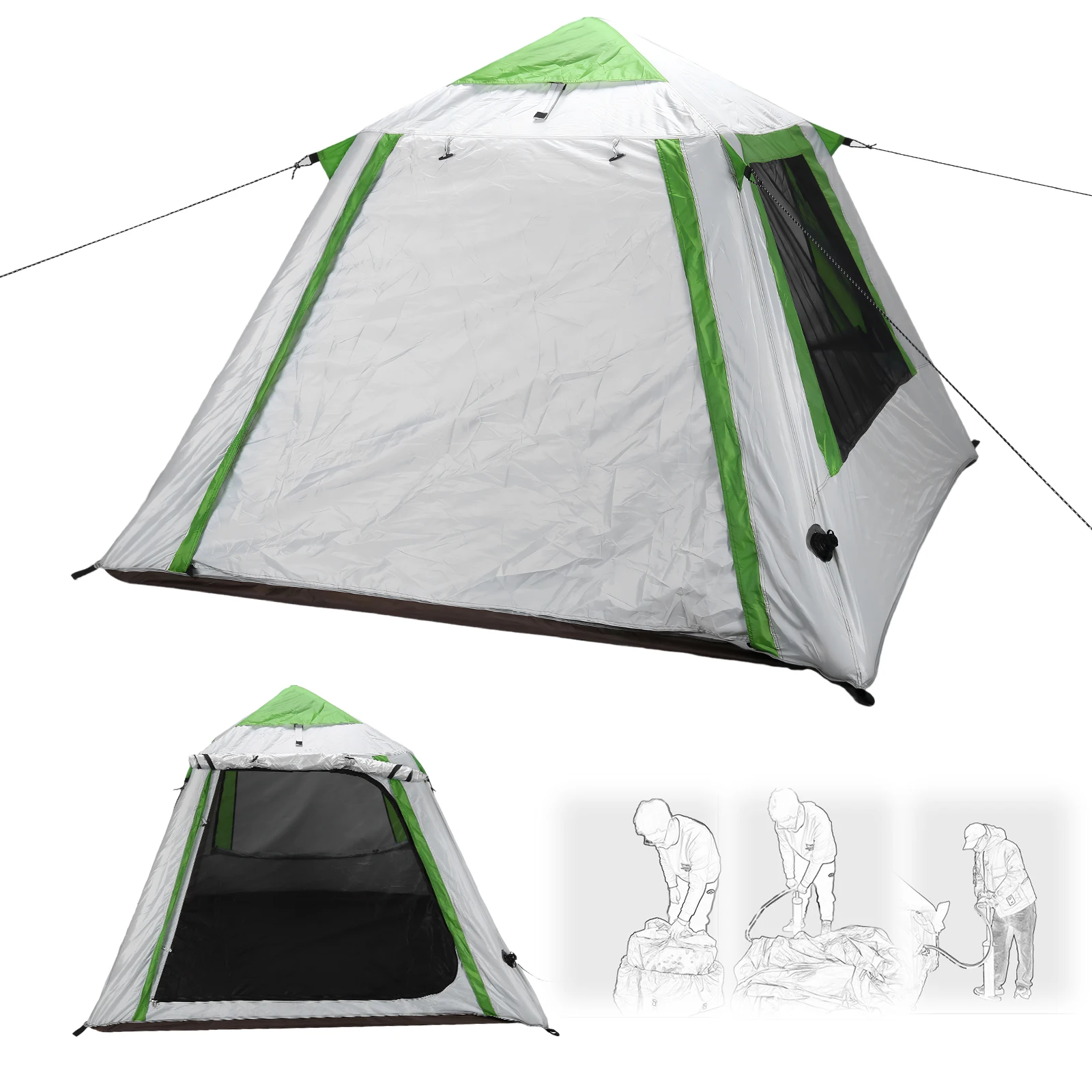 

Camping Tent for 2 To 3 Persons Easy Setup Inflatable House Tent Oxford Waterproof with Mesh Windows for Backpacking and Hiking