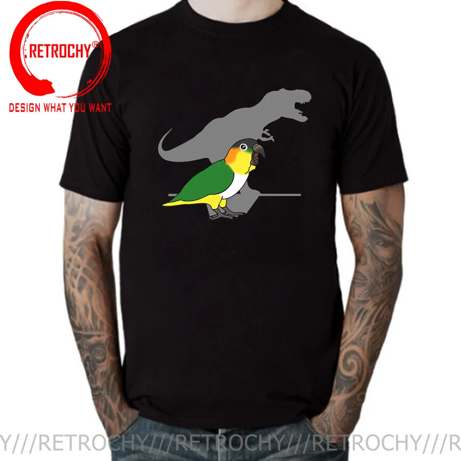 T-rex Black Headed Caique T-Shirt Funny Bird Memes T Shirt Dinosaur Harajuku Gothic Men Tshirt Ullzang Streetwear Tops Tee Shirt