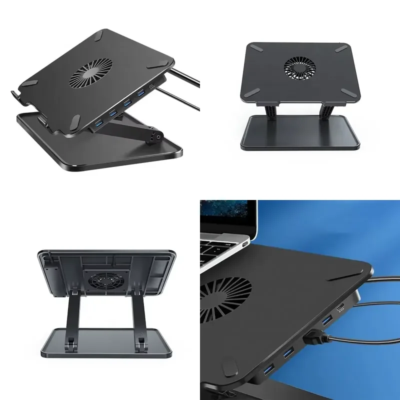Ergonomic Cooling Tablets PC Holder Folding Adjustable Vertical Notebook Laptop Stand Riser with USB