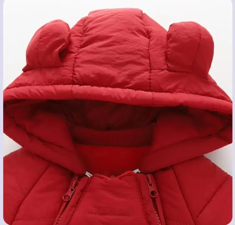 Neuer süßer Baby-Winteroverall mit Bärenohren und Kapuze, Kälteschutz-Skibekleidung, verdickte Baumwolle und Samt-Innenseite, Neugeborenen-Jumpsuit 0-2 Jahre – Detail 15