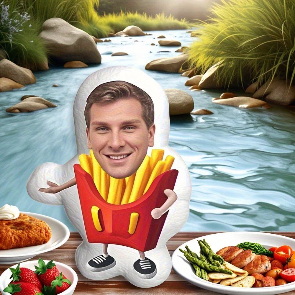 Almohada personalizada para patatas fritas, inserto fotográfico personalizado, cojín de felpa suave con diseño de patatas fritas doradas, regalo divertido para decoración del hogar para Va