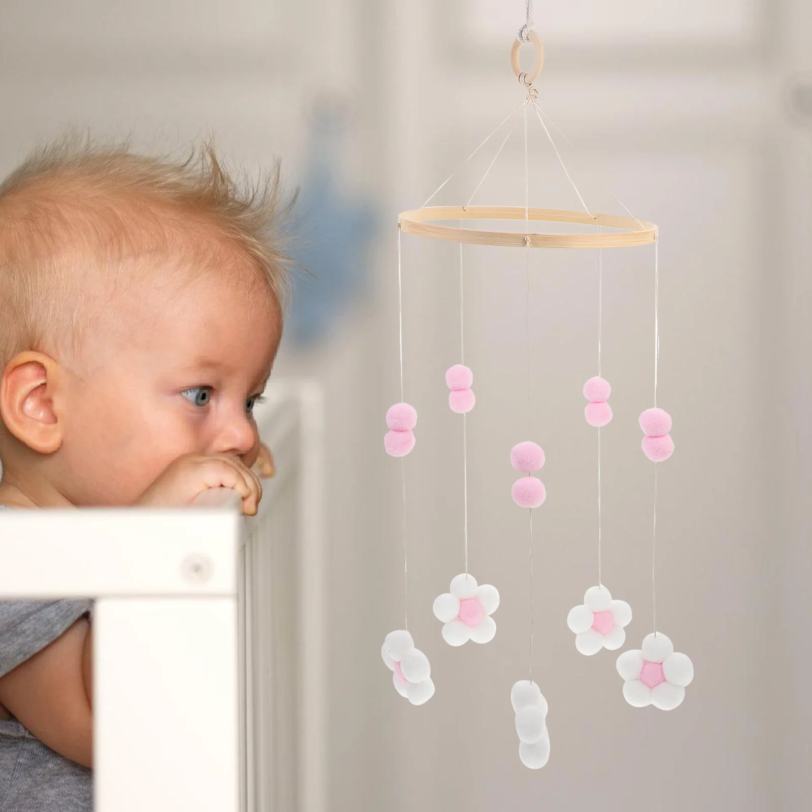 Wieg Mobiele Hangende Decoratie Hout Wol Babykamer Kinderkamer Slaapkamer Windgong Hangende Ornament Wieg Mobiele Kinderkamer Decor