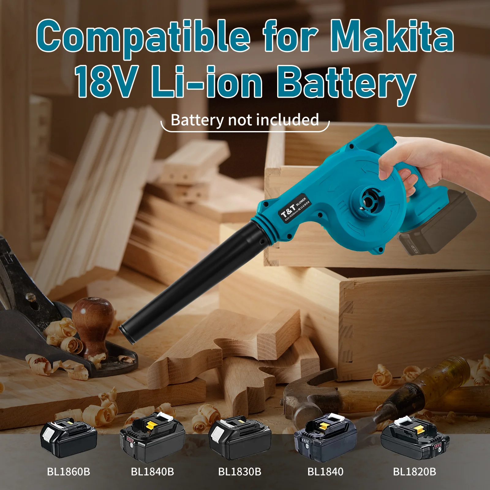 Cordless Leaf Blower for Makita 18V Battery Jobsite Air Blower 2-in-1 Handle Electric Blower and Vacuum Cleaner (No Battery)