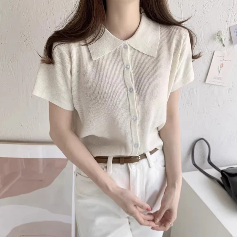 2024년 여름 니트 아이스 실크 슬림핏 어깨 오픈 가디건 여성 패션 출퇴근 스타일 한국 버전