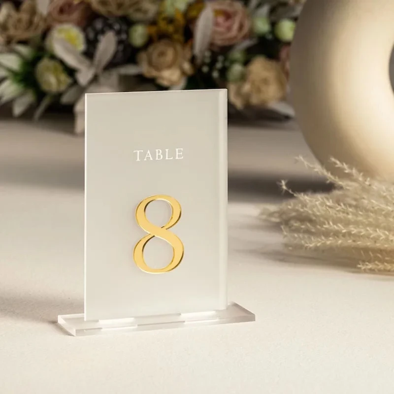 Modern Wedding Table Numbers Premium Acrylic Table Signs Wedding Reception Decor Restaurant Table Number Plate with Stand Base