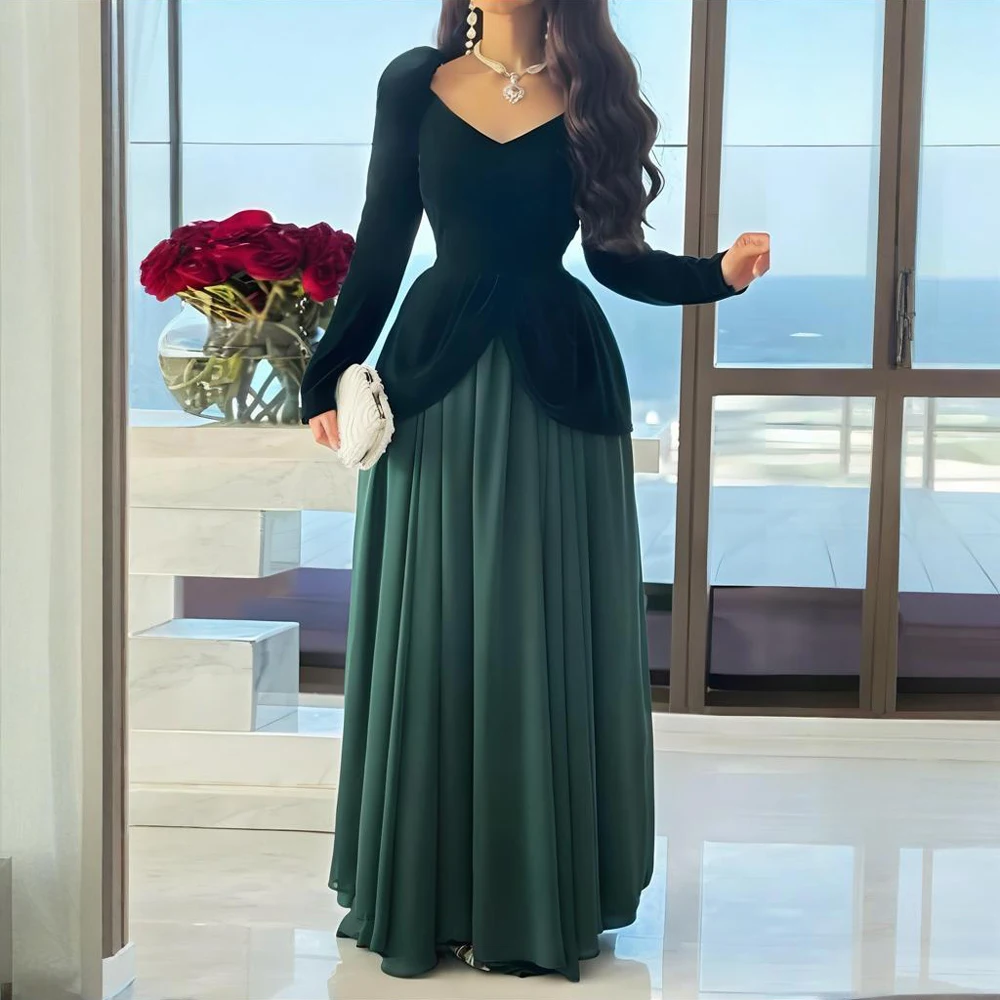 

Vintage Sexy V Neck dubai Evening Dresses 2025 Long Sleeves African Prom Dress Floor Length Formal Party Gowns