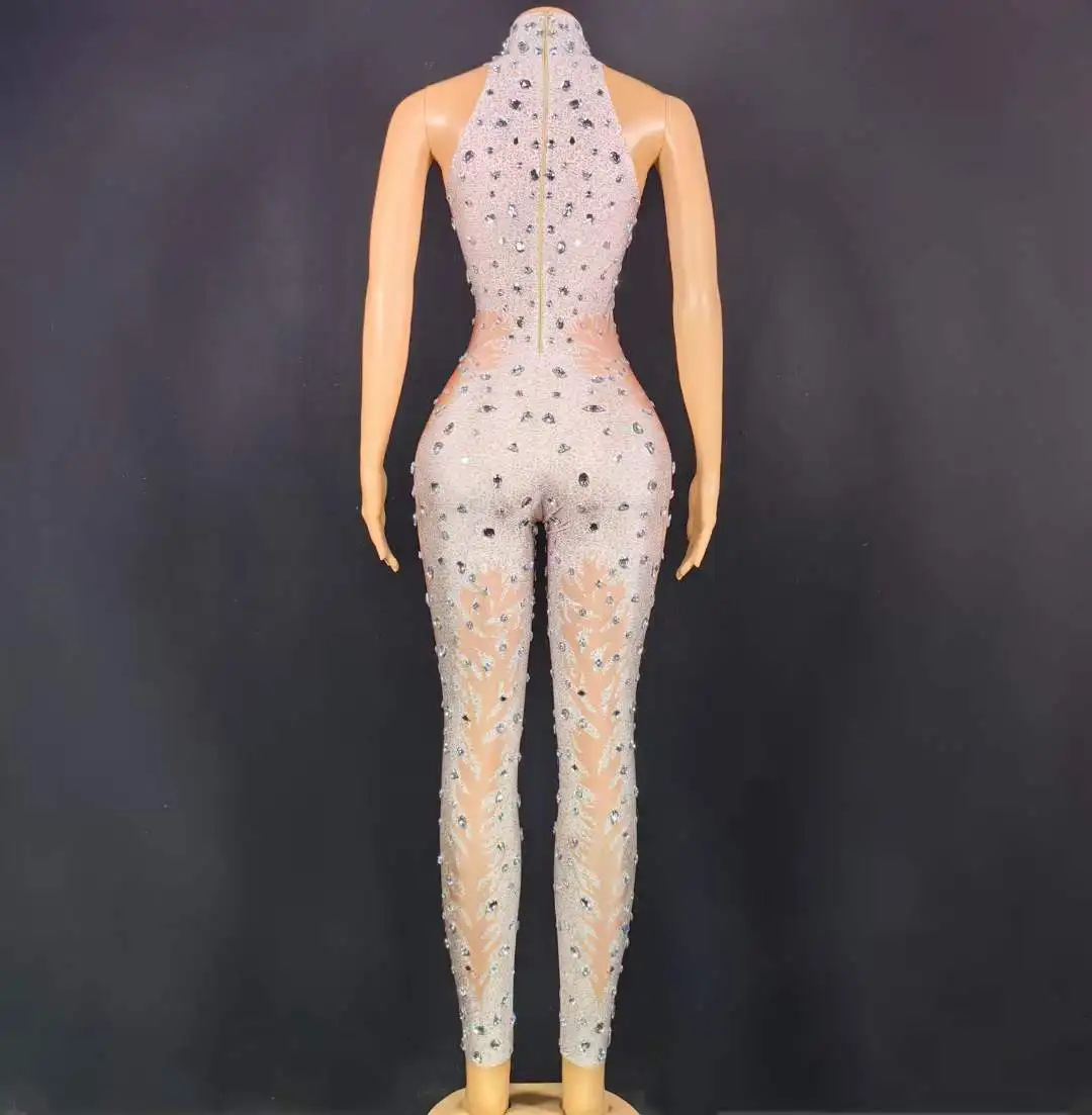 Shining Rhinestone Pole Dance Jumpsuits Women Las Vegas Show Crystal Romper Party One Piece Performance Drag Queen Costume