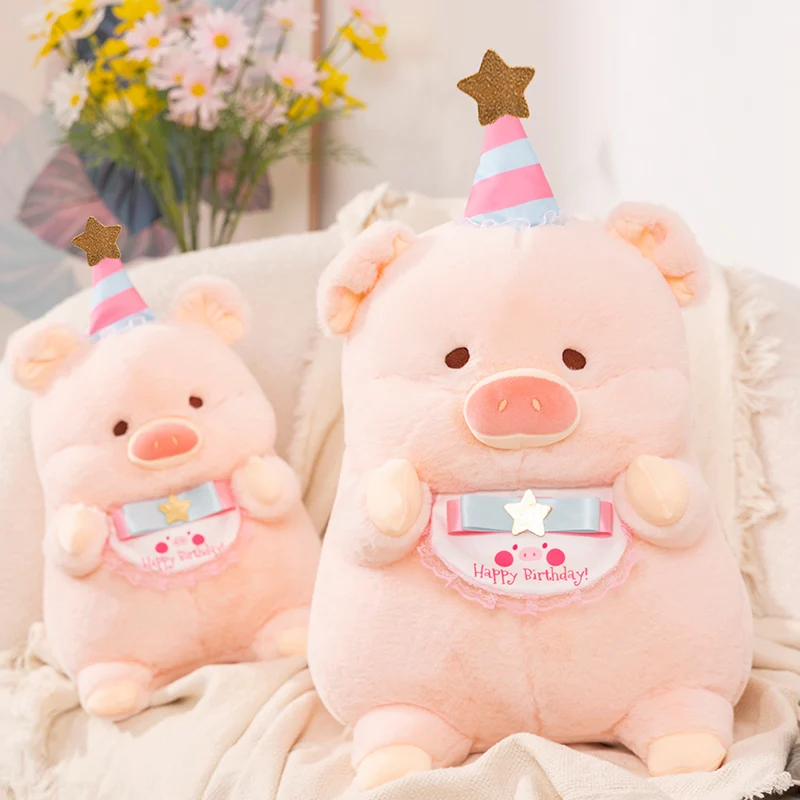 20-50cm Kawaii Birthday Pig Plush Toys Pleasantly Surprised Room