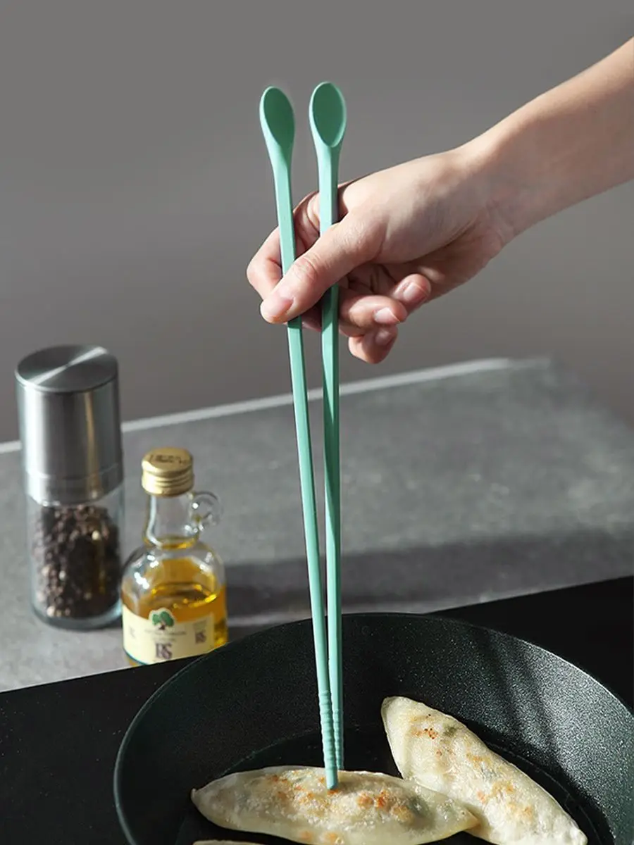 Silicone Deep-Fried Long Chopsticks, High Temperature Resistance, Non-Slip Easy Clamp, Dish Seasoning Spoon, Kitchen Dish